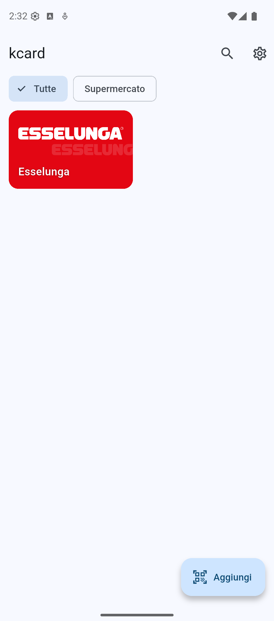 Schermata home di kcard con le carte salvate